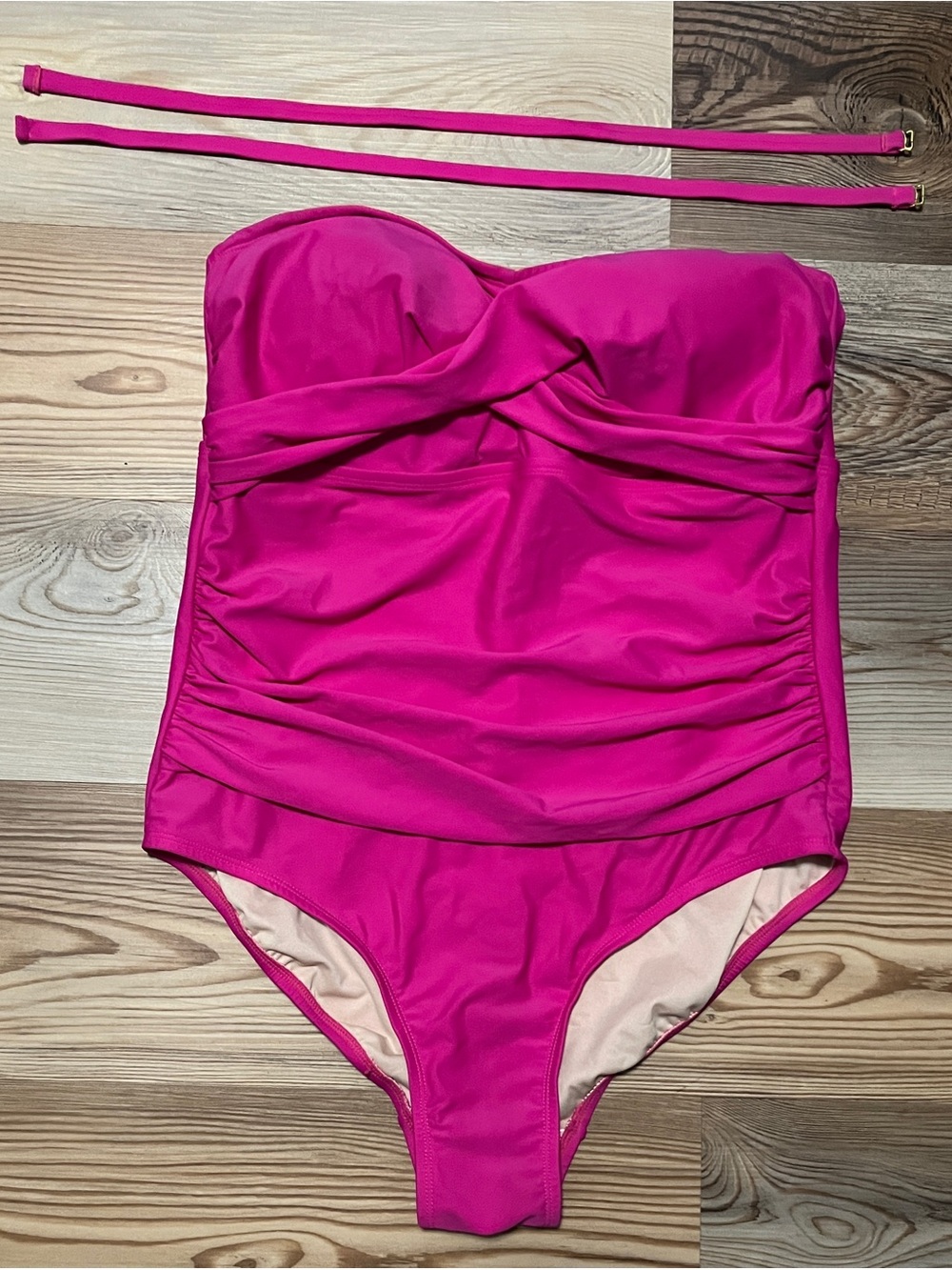 Strapless Hot Pink One-Piece Swimsuit with Removable Straps